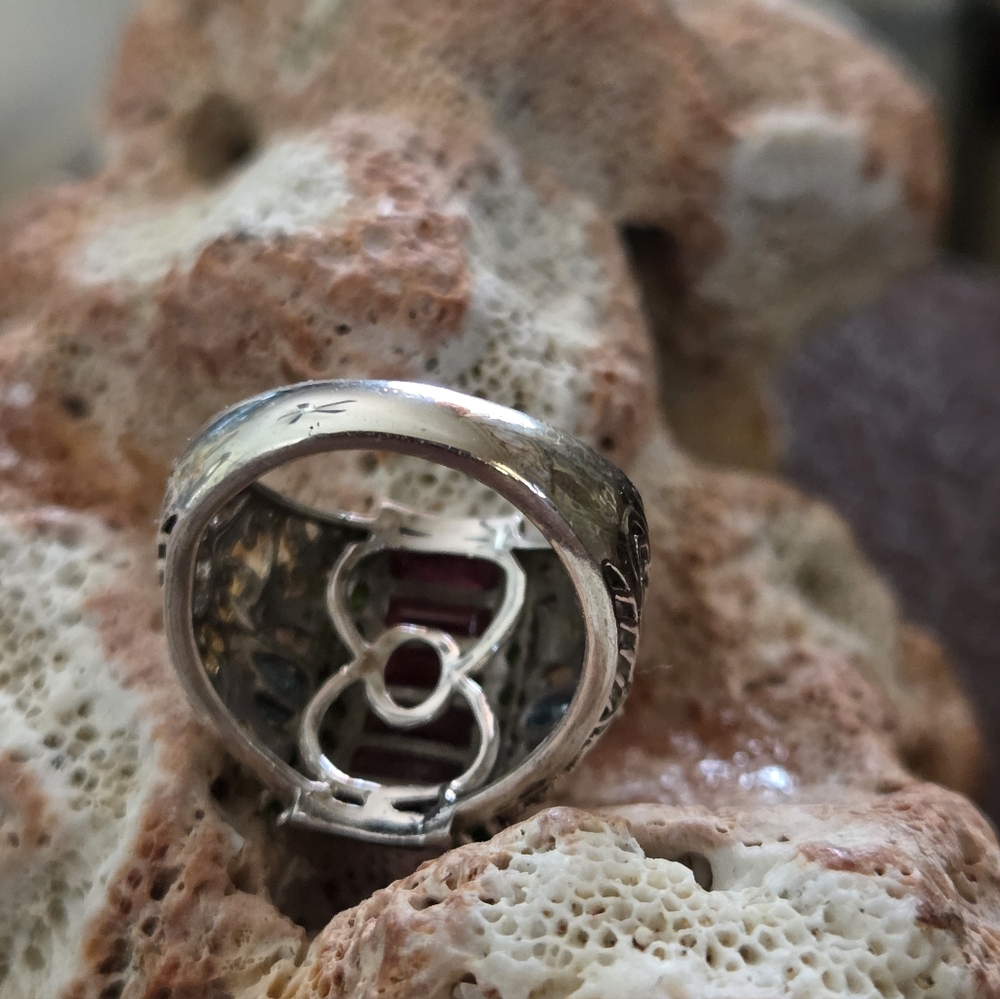 Sterling Silver Dome Ring With Multi Gemstones - image 5